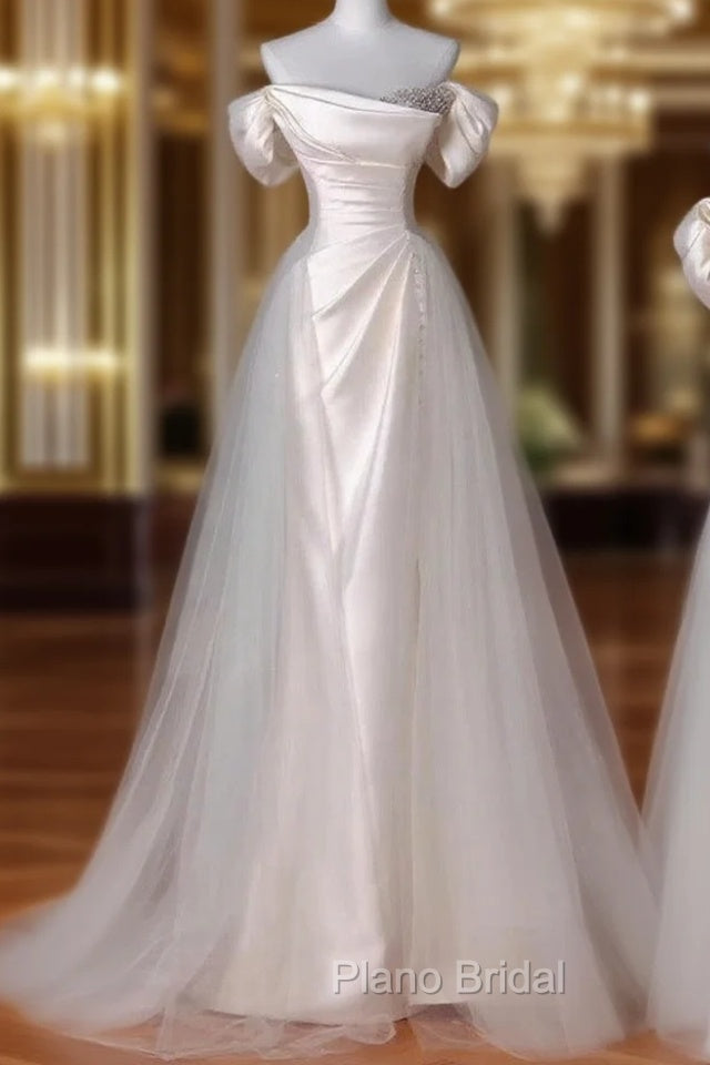 Vintage Sheath Off The Shoulder Satin Long Formal Prom Dresses Party Evening Dresses Main image