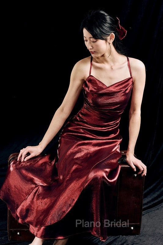 Vintage Sheath Spaghetti Straps Burgundy Ankle Length Formal Prom Dresses Birthday Outfits