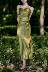 Vintage Sheath Spaghetti Straps Green Shiny Formal Prom Dresses Birthday Outfits