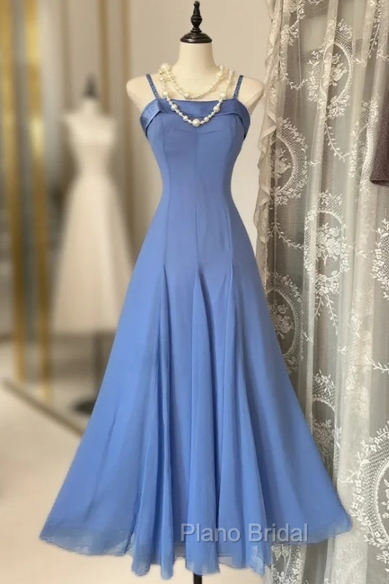 Vintage Soft Blue Spaghetti Strap A-Line Chiffon Birthday Formal Prom Dresses Pretty Graduation Dresses Main image