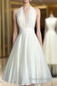 Vintage Tea-Length Chiffon Wedding Dresses With Halter Neck And Bow