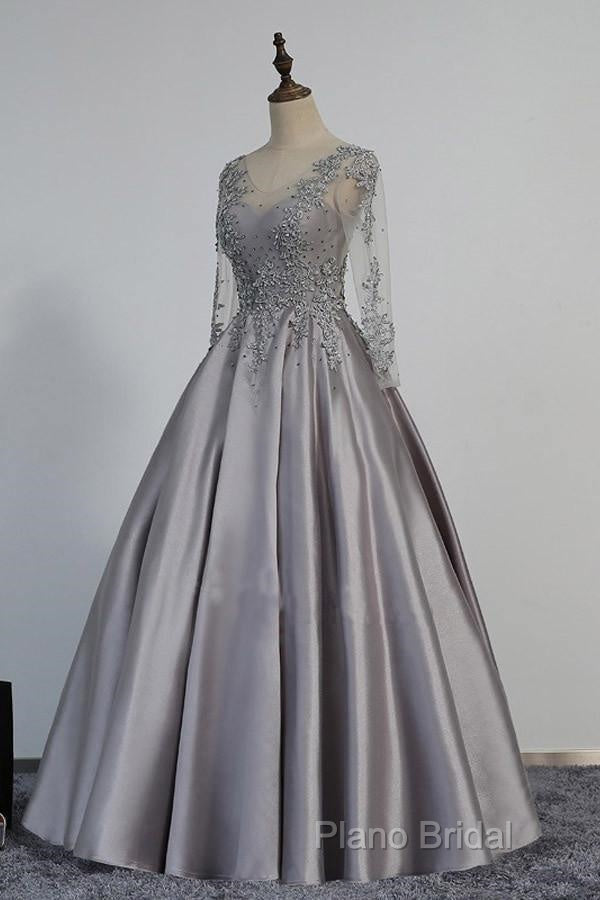 Vintage V-Neck Long Sleeves Appliques Beading Long Formal Dresses Secondary image