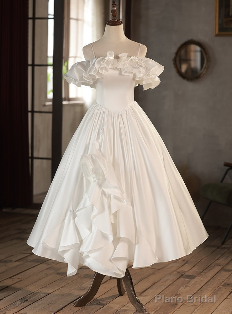 Vintage White Satin Spaghetti Straps Wedding Dress Main image