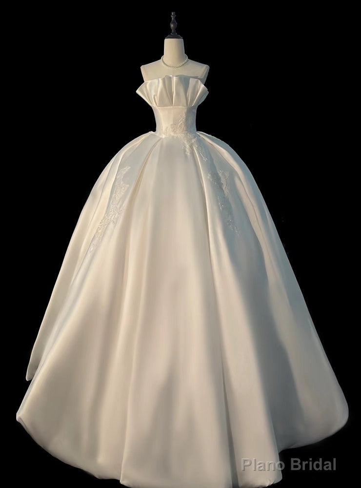 Vintage White Satin Strapless Appliques Wedding Dress Main image