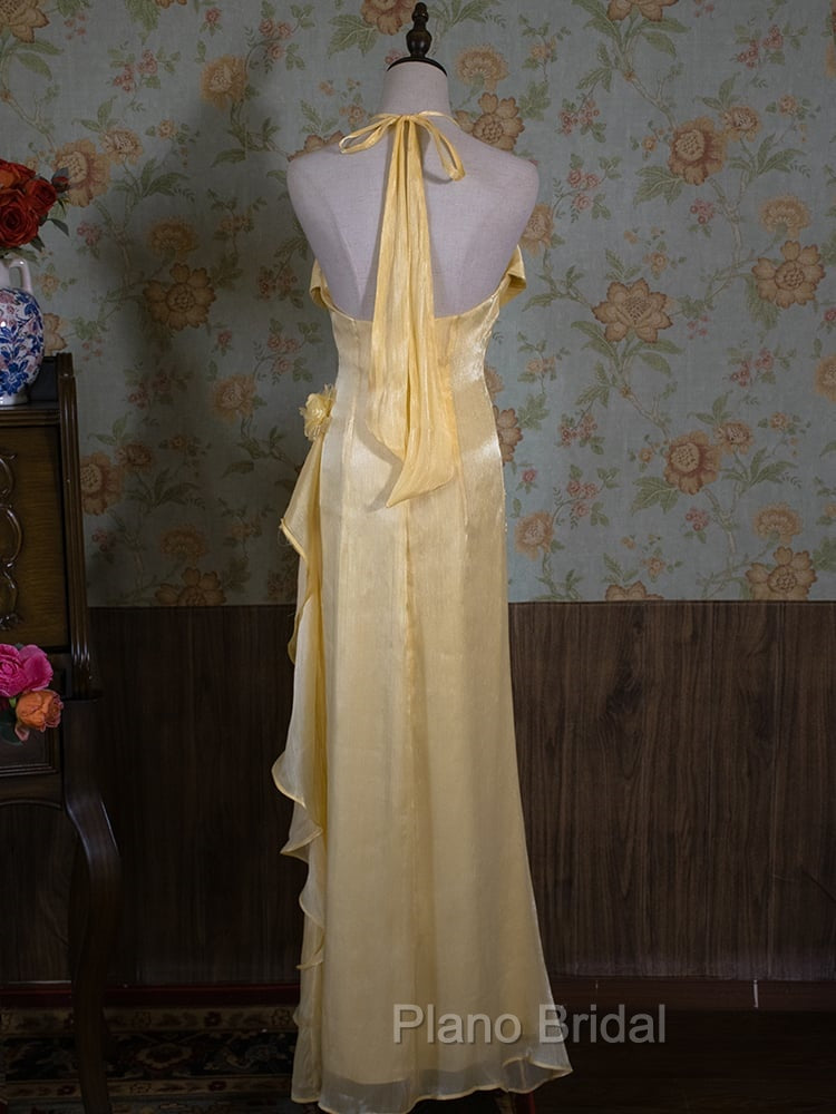 Vintage Yellow Halter Neck Floral Formal Prom Gown Fairy Princess Dresses Secondary image