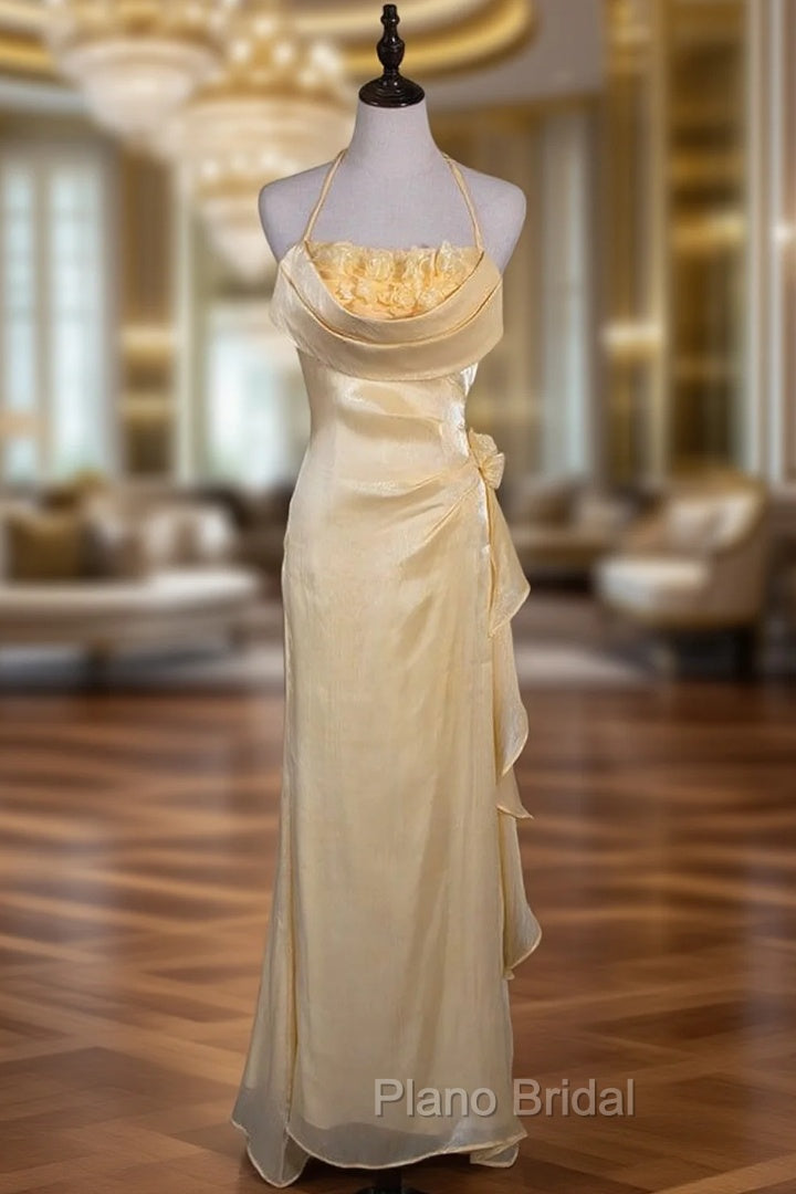 Vintage Yellow Halter Neck Floral Formal Prom Gown Fairy Princess Dresses Main image