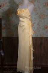 Vintage Yellow Halter Neck Floral Formal Prom Gown Fairy Princess Formal Prom Dresses