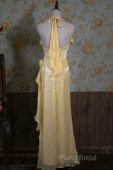 Vintage Yellow Halter Neck Floral Formal Prom Gown Fairy Princess Formal Prom Dresses