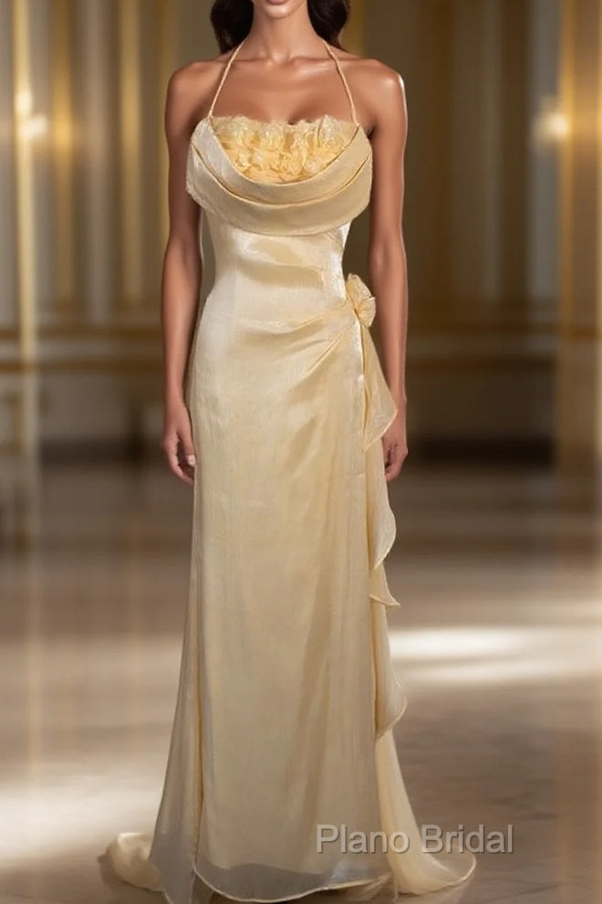 Vintage Yellow Halter Neck Floral Formal Prom Gown Fairy Princess Formal Prom Dresses Main image