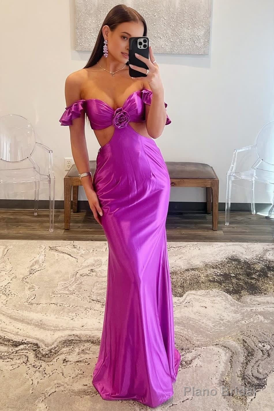 Violet Flutter Sleeve Cutout Mermaid Prom Dress Fitted Gown Secondary image