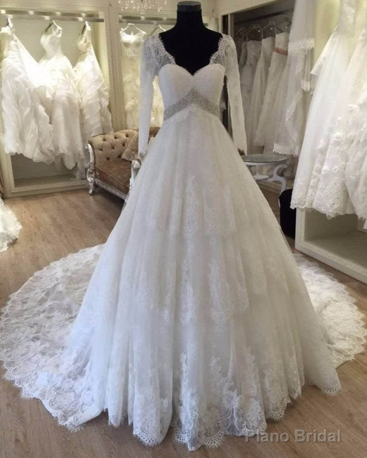 2025 Gorgeous A Line Long Sleeves V Neck Wedding Dresses Main image