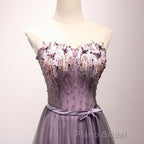 Pruple Tulle Sweetheart Neck Long Formal Prom Dresses, Evening Dresses