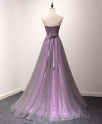 Pruple Tulle Sweetheart Neck Long Formal Prom Dresses, Evening Dresses