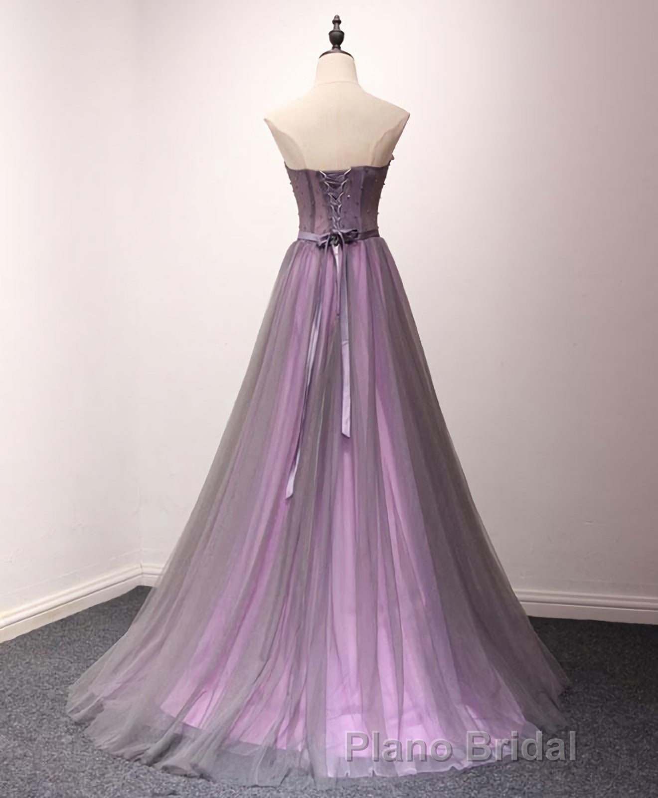 Pruple Tulle Sweetheart Neck Long Formal Prom Dresses, Evening Dresses