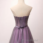 Pruple Tulle Sweetheart Neck Long Formal Prom Dresses, Evening Dresses