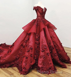 Ball Gown Off the Shoulder Formal Prom Dresses with Beading, Puffy Long Quinceanera Dresses