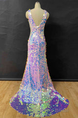 Mermaid V-Neck Sequined Long Formal Prom Dresses