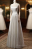 White A Line Satin Formal Prom Dresses French Style Formal Dresses