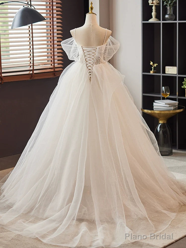 White A-Line Sweetheart Neck Lace Tulle Long Prom Dress, White Long Formal Dress Secondary image