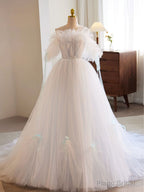 White A-Line Tulle Long Prom Dress, White Formal Dress