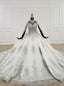 White Ball Gown High Neck Cap Sleeve Beading Sequins Wedding Dress