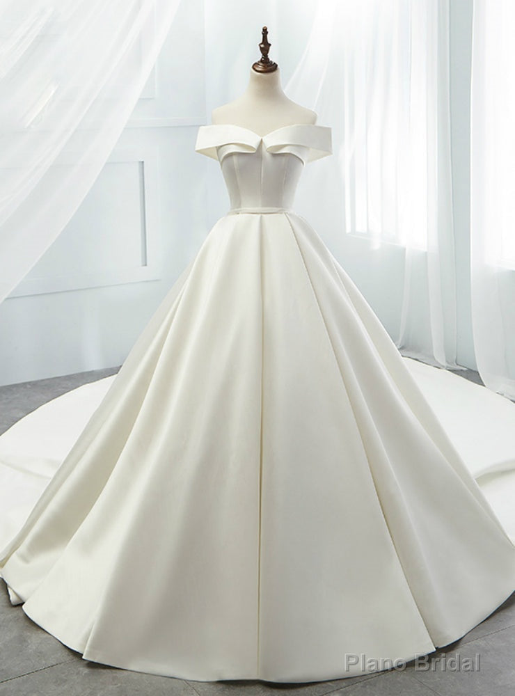White Ball Gown Satin Off The Shoulder Wedding Dress With Long Train Main image