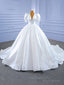 White Ball Gown Satin V-neck Puff Sleeve Wedding Dress