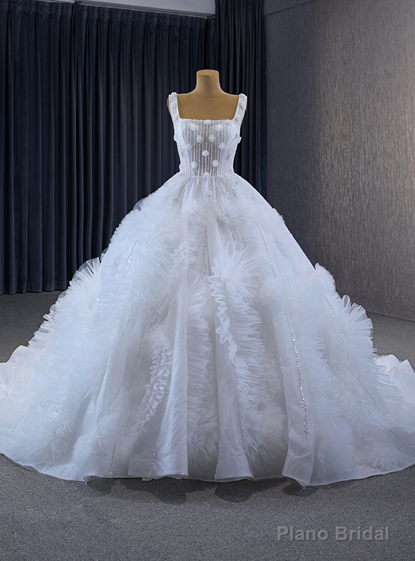 White Ball Gown Strps Beading Wedding Dress Main image