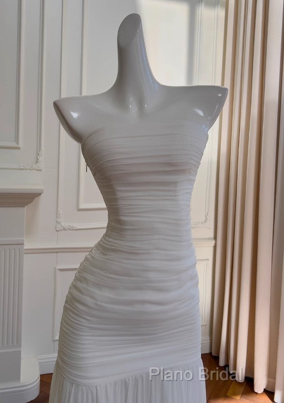 White Bodycon Dresses Strapless Chiffon Long Formal Prom Dresses Simple Formal Dresses