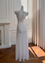 White Bodycon Dresses Strapless Chiffon Long Formal Prom Dresses Simple Formal Dresses