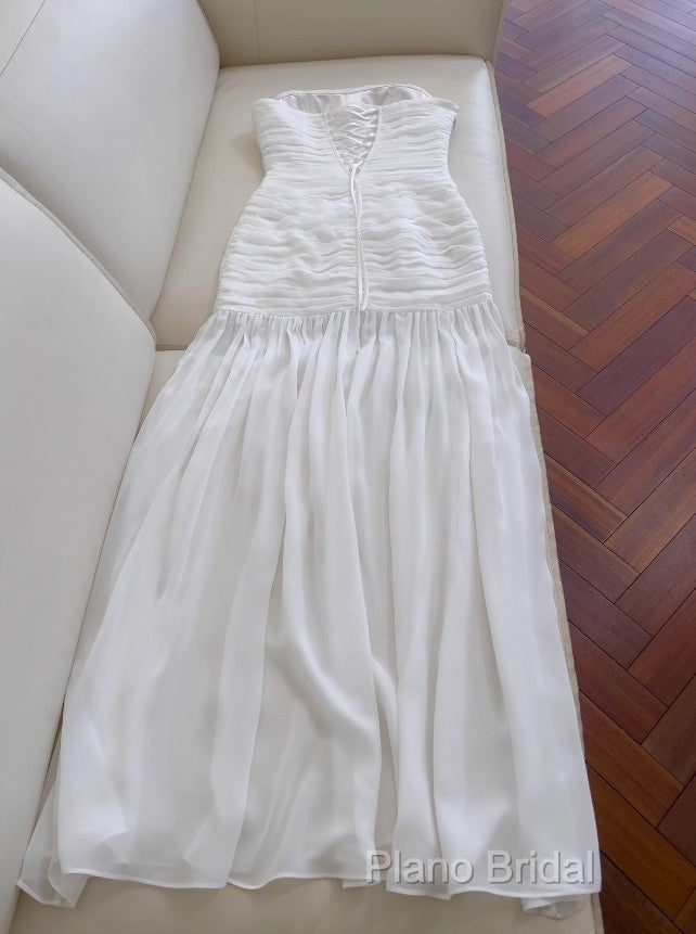White Bodycon Dresses Strapless Chiffon Long Formal Prom Dresses Simple Formal Dresses