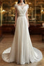 White Elegant A-Line Chiffon V-Neck Long Formal Prom Dresses With Beading Simple Wedding Dresses