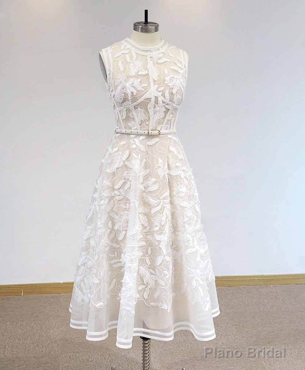 White High Neck Tulle Lace Prom Dress, Lace Formal Party Dress Main image