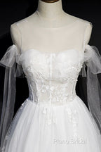 White Lace A-Line Tea Length Formal Prom Dresses