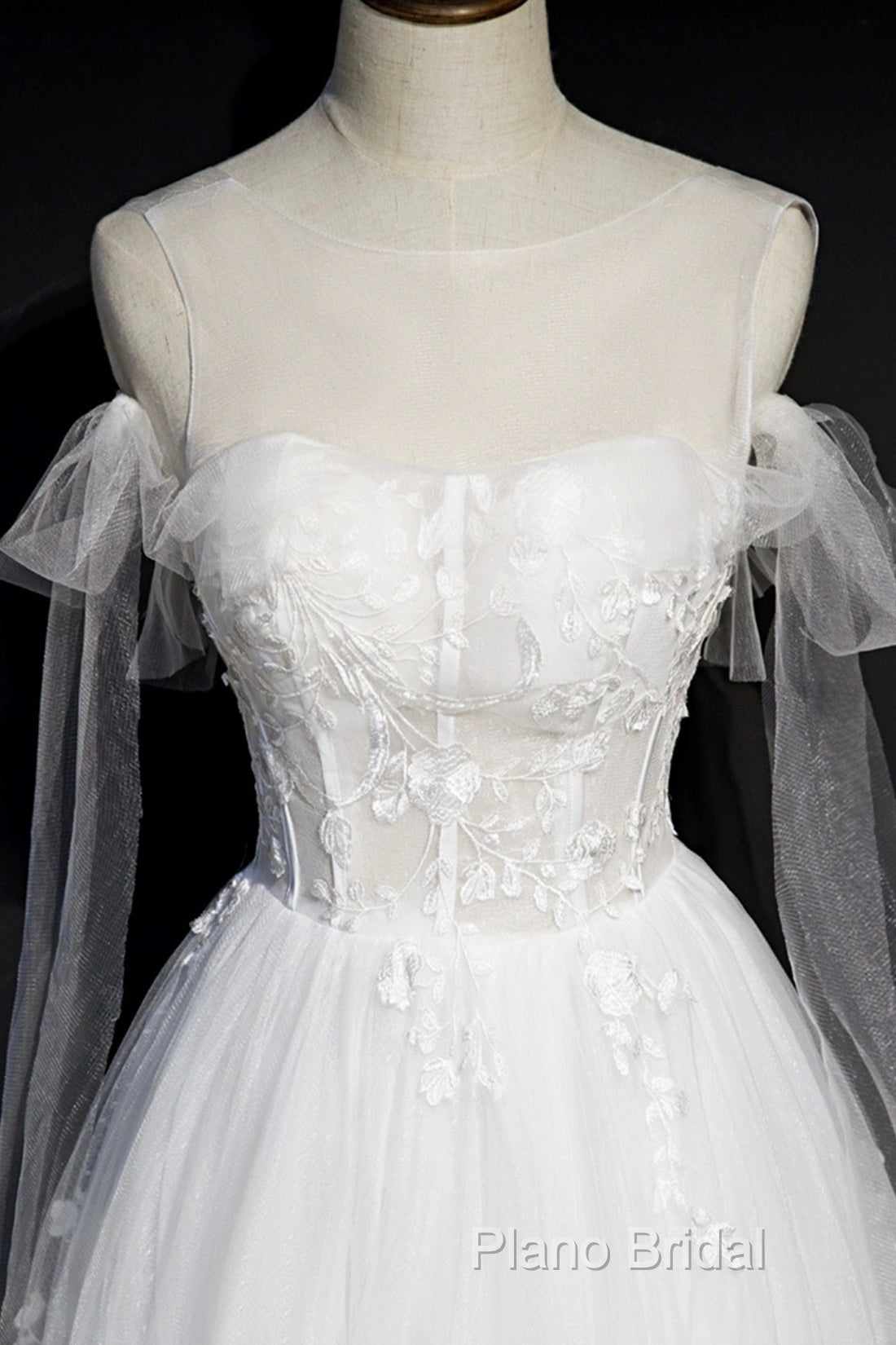 White Lace A-Line Tea Length Formal Prom Dresses