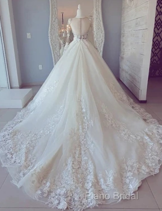 White Lace Long Sleeve Ball Gown Formal Prom Dresses Wedding Dresses Secondary image