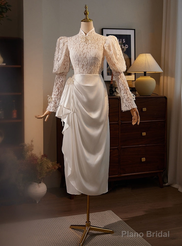 White Lace Long Sleeve Short Sleeve Wedding Dress Main image