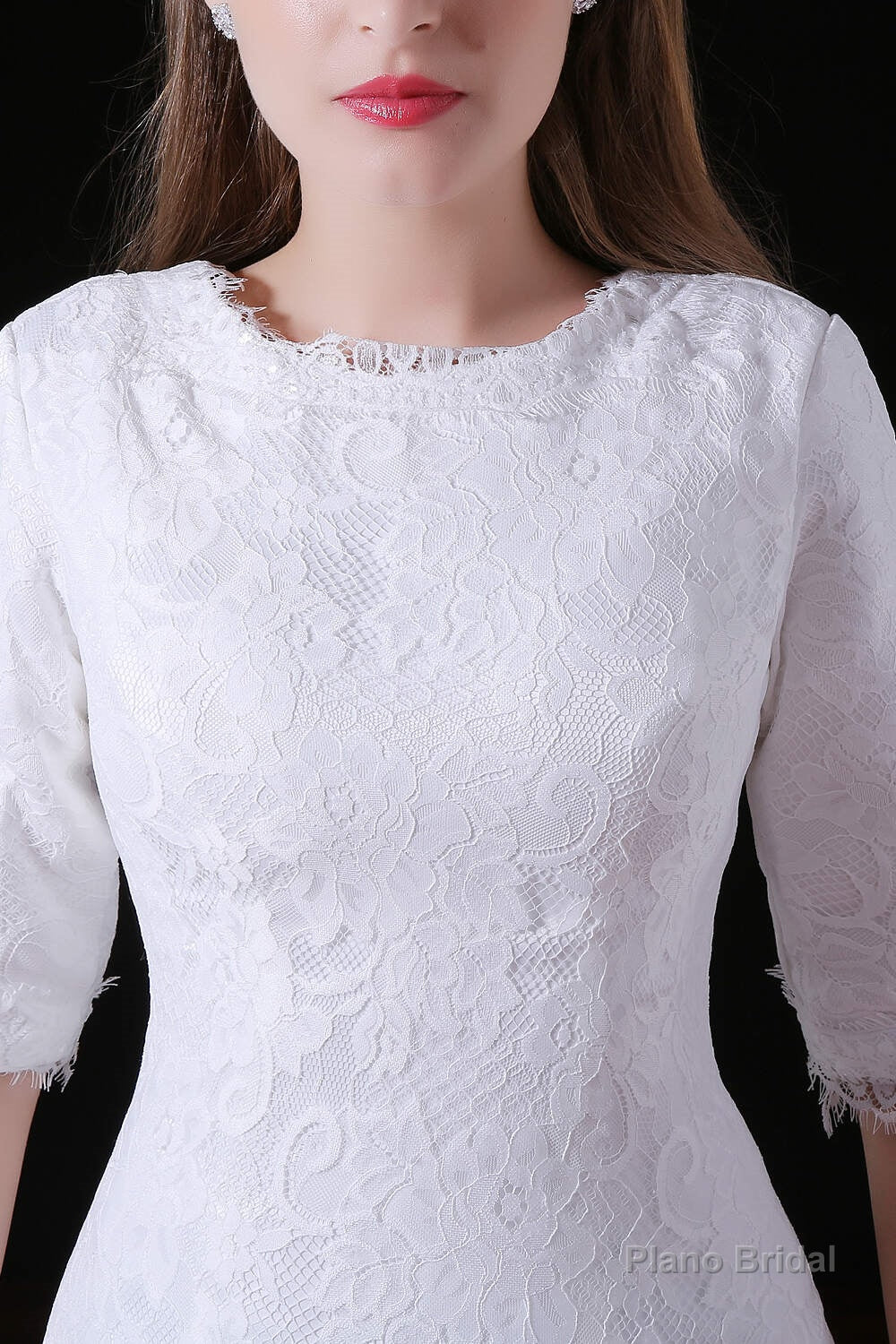 White Lace Sleeves Button Back Mermaid Wedding Dresses Secondary image