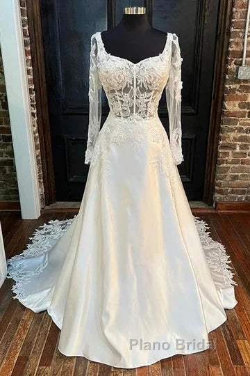 White Long Sleeve A-Line Wedding Dresses
