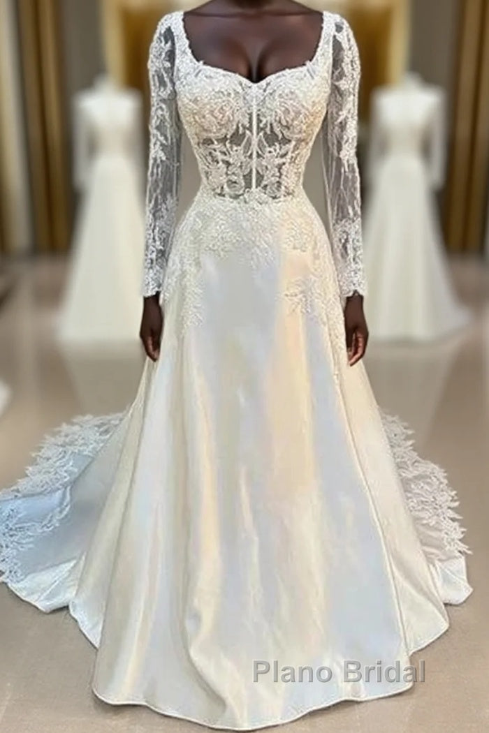 White Long Sleeve A-Line Wedding Dresses Main image