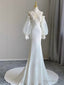 White Mermaid High Neck Appliques Wedding Dress
