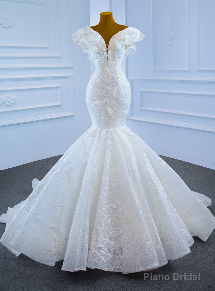 White Mermaid Lace Off the Shoulder Wedding Dress Main image