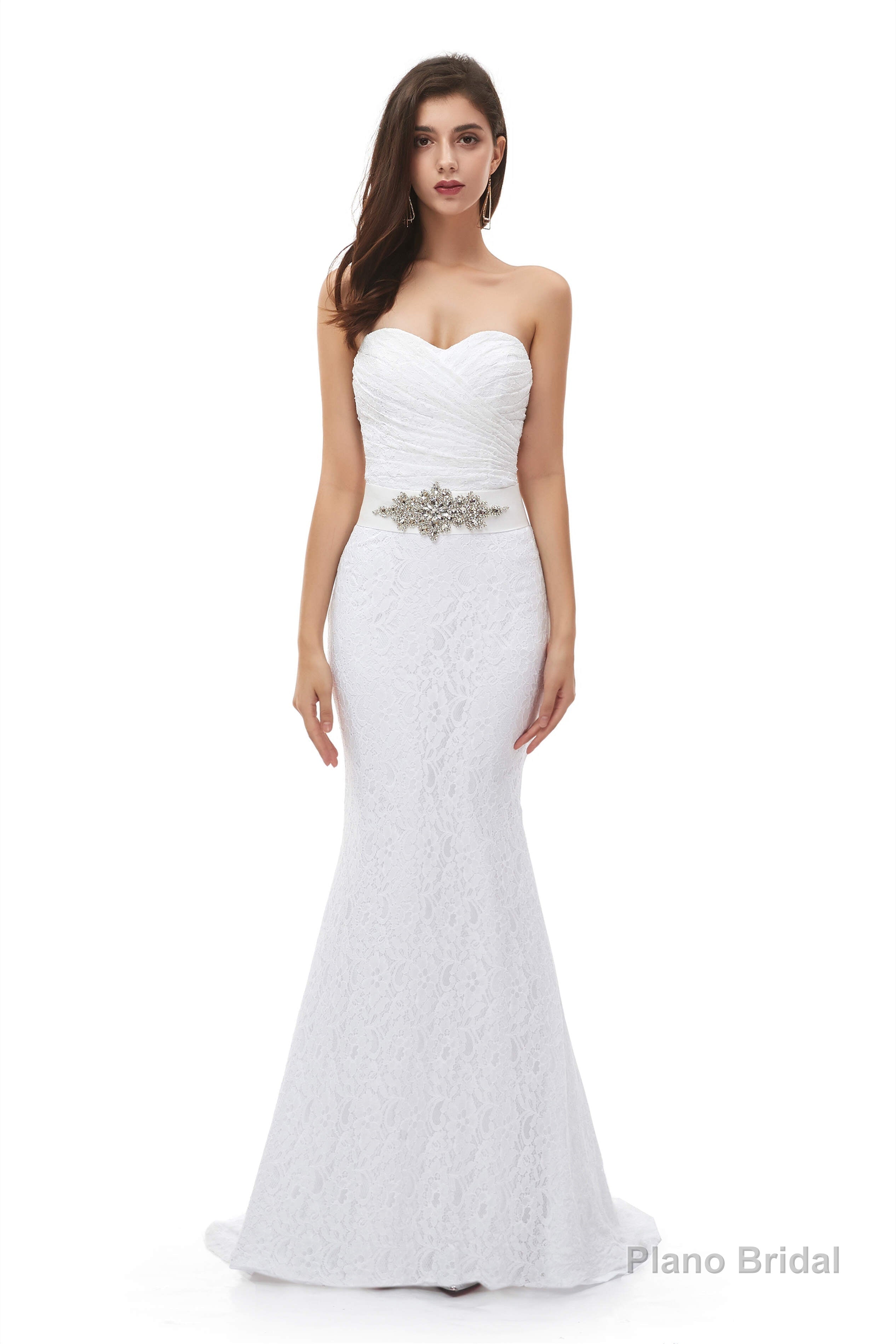 White Mermaid Lace Sweetheart Pleats Belt Wedding Dresses Main image