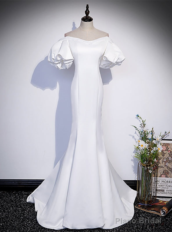 White Mermaid Off the Shoulder Puff Sleeve Prom Dress Main image
