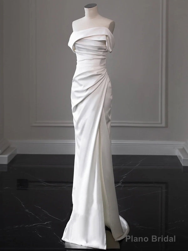 White Mermaid Pleats Off the Shoulder Wedding Dress Main image