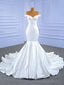 White Mermaid Satin Off the Shoulder Wedding Dress