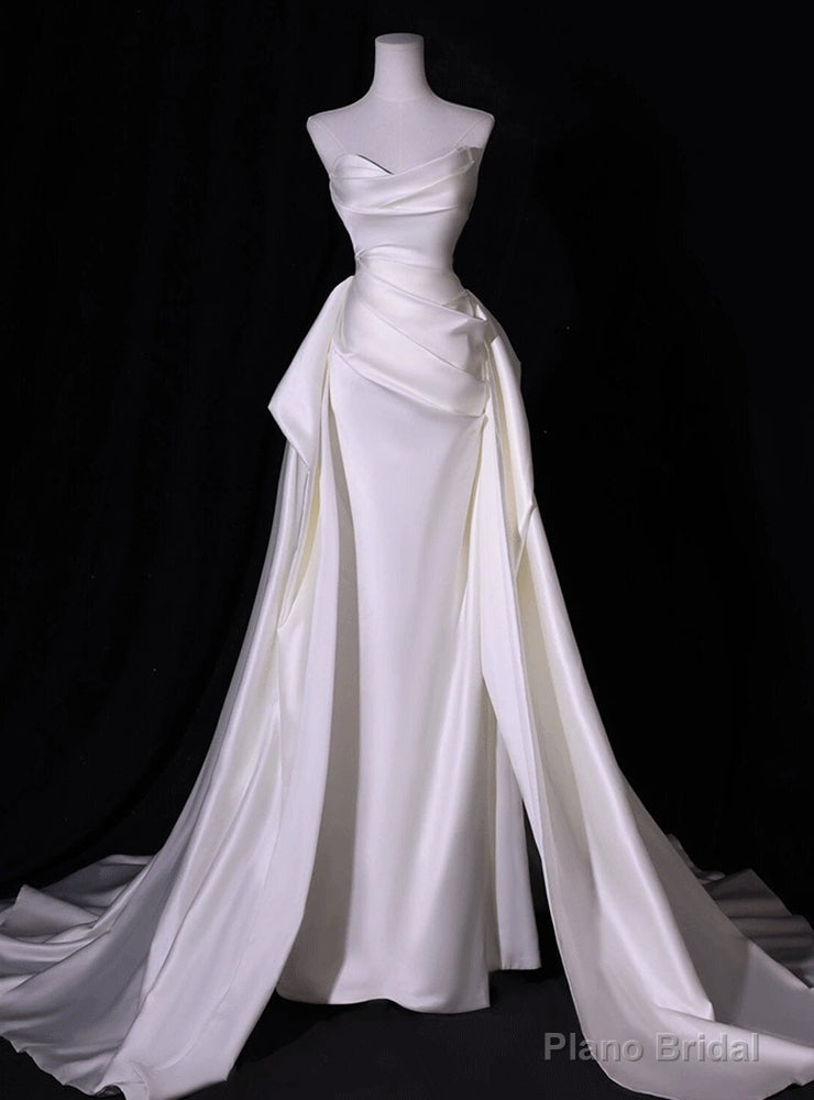 White Mermaid Satin Pleats Wedding Dress Main image