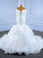 White Mermaid Satin Tulle Long Sleeve Wedding Dress