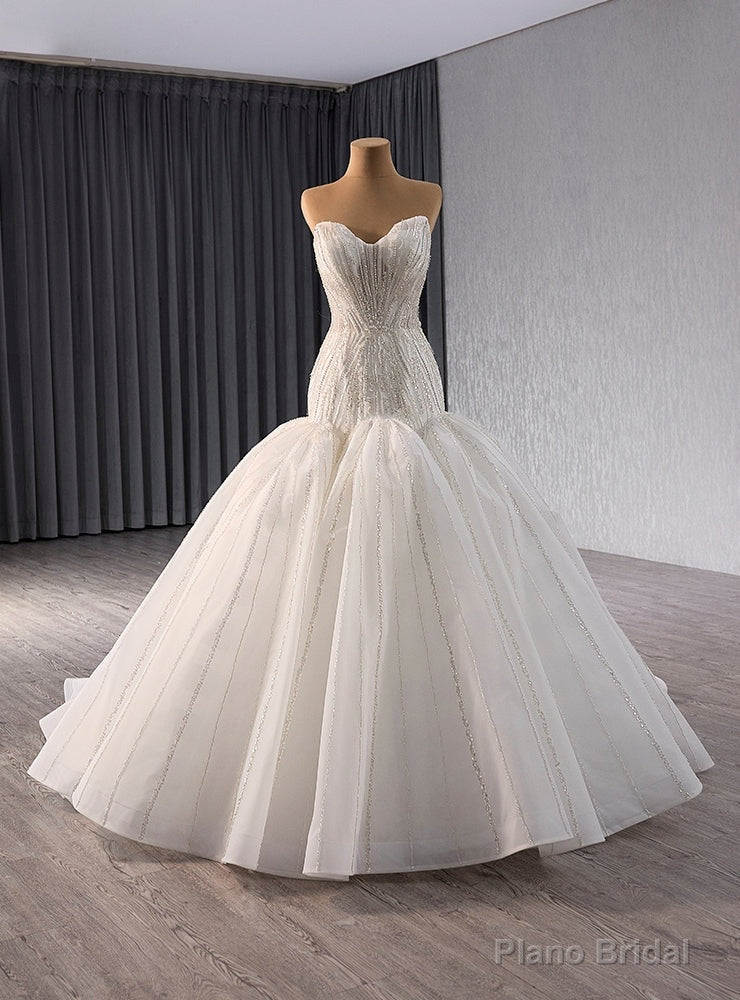 White Mermaid Tulle Strapless Beading Sequins Wedding Dress Main image