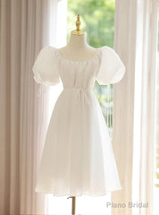 White Puff Sleeve Short Wedding Dress